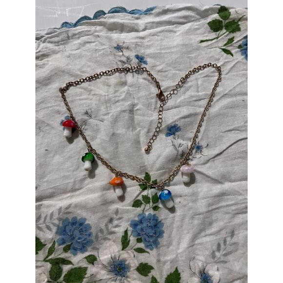 Hot Topic Rainbow Mushrooms Gold Tone Choker Necklace 14-16” - Picture 1 of 4